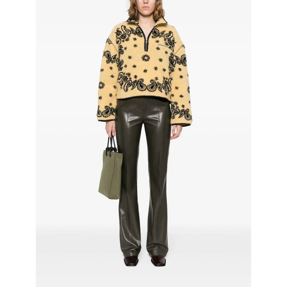 Nanushka Laurice Bandana Jacquard Fleece Jumper in Butter Yellow Black L